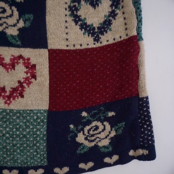 Vintage Maggie Lawrence Patchwork Heart Rose Sweater Tunic Long Sleeve XL - Picture 4 of 11